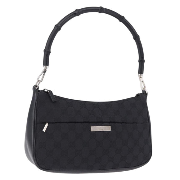 GUCCI Bamboo GG Canvas Hand Bag Black Silver 001 3865 Auth 194852V