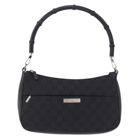 GUCCI Bamboo GG Canvas Hand Bag Black Silver 001 3865 Auth 194852V