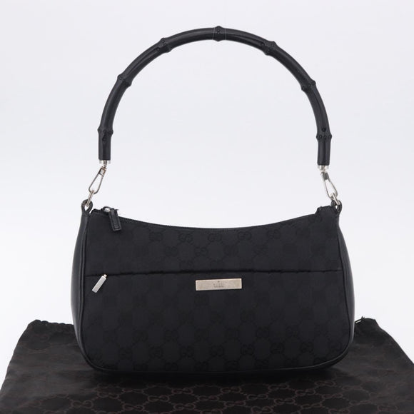 GUCCI Bamboo GG Canvas Hand Bag Black Silver 001 3865 Auth 194852V