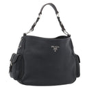PRADA Shoulder Bag Vittero Dino Leather Black Silver Auth 194853SAV-1