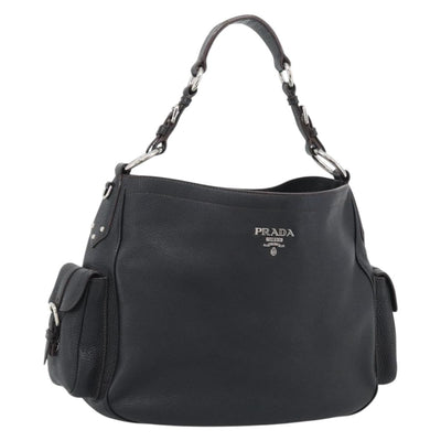 PRADA Shoulder Bag Vittero Dino Leather Black Silver Auth 194853SAV