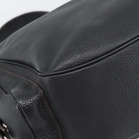 PRADA Shoulder Bag Vittero Dino Leather Black Silver Auth 194853SAV