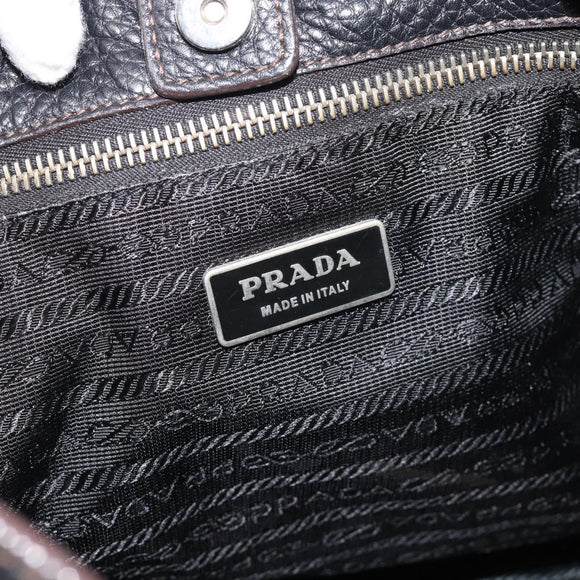 PRADA Shoulder Bag Vittero Dino Leather Black Silver Auth 194853SAV