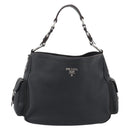PRADA Shoulder Bag Vittero Dino Leather Black Silver Auth 194853SAV-2