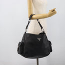PRADA Shoulder Bag Vittero Dino Leather Black Silver Auth 194853SAV-23