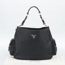 PRADA Shoulder Bag Vittero Dino Leather Black Silver Auth 194853SAV-24