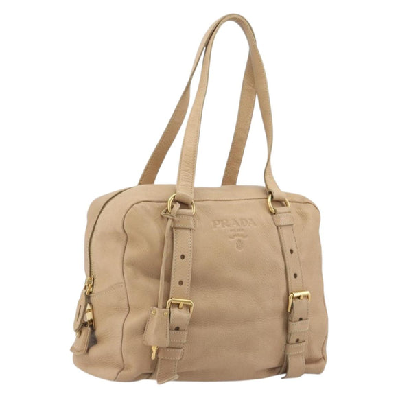 PRADA Tote Bag Vittero Dino Leather Beige Gold Auth 194855A