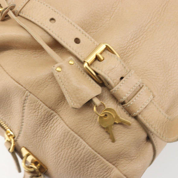 PRADA Tote Bag Vittero Dino Leather Beige Gold Auth 194855A