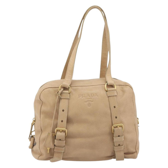 PRADA Tote Bag Vittero Dino Leather Beige Gold Auth 194855A