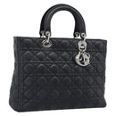 Christian Dior Lady Dior Canage Hand Bag Lamb Skin Black Silver Auth 194856V-1