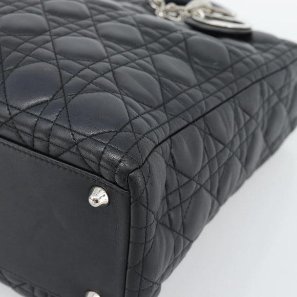 Christian Dior Lady Dior Canage Hand Bag Lamb Skin Black Silver Auth 194856V