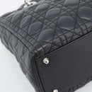 Christian Dior Lady Dior Canage Hand Bag Lamb Skin Black Silver Auth 194856V-11