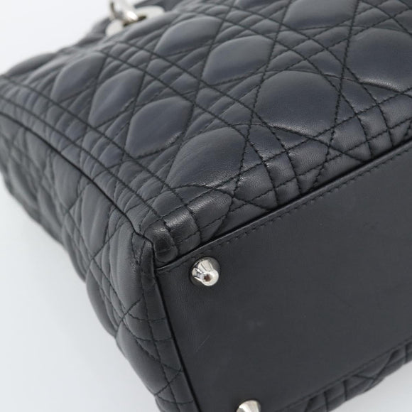 Christian Dior Lady Dior Canage Hand Bag Lamb Skin Black Silver Auth 194856V