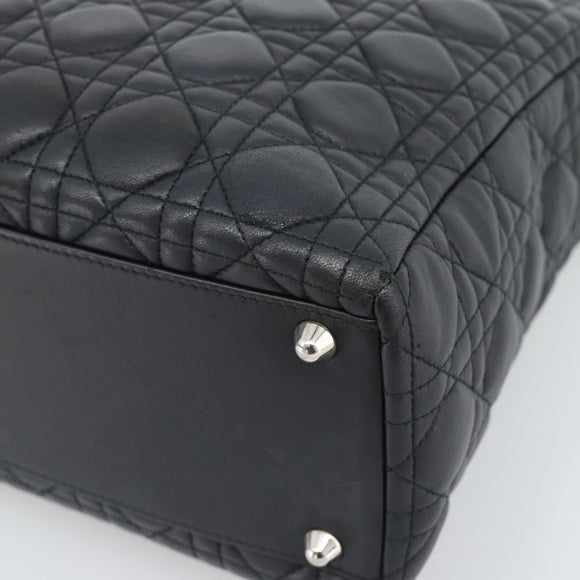 Christian Dior Lady Dior Canage Hand Bag Lamb Skin Black Silver Auth 194856V