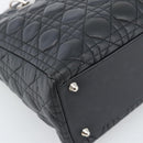Christian Dior Lady Dior Canage Hand Bag Lamb Skin Black Silver Auth 194856V-13