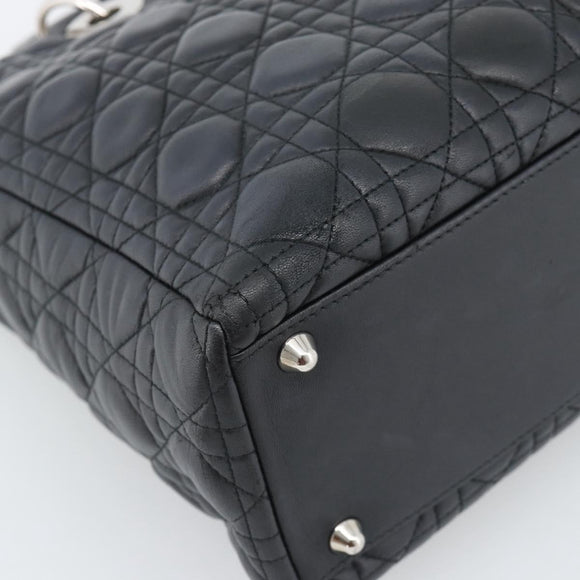 Christian Dior Lady Dior Canage Hand Bag Lamb Skin Black Silver Auth 194856V