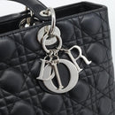 Christian Dior Lady Dior Canage Hand Bag Lamb Skin Black Silver Auth 194856V-14