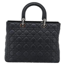 Christian Dior Lady Dior Canage Hand Bag Lamb Skin Black Silver Auth 194856V-3