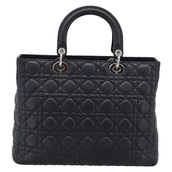 Christian Dior Lady Dior Canage Hand Bag Lamb Skin Black Silver Auth 194856V