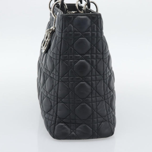 Christian Dior Lady Dior Canage Hand Bag Lamb Skin Black Silver Auth 194856V