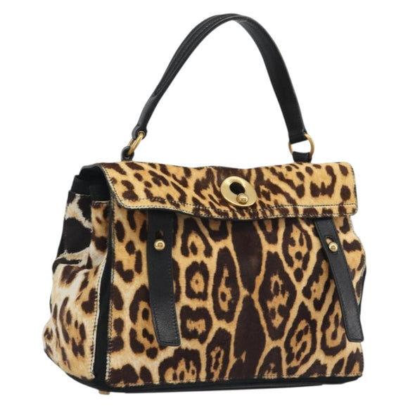 SAINT LAURENT Muse Toe Leopard Pattern Bag Harako Leather Brown Auth 194857V