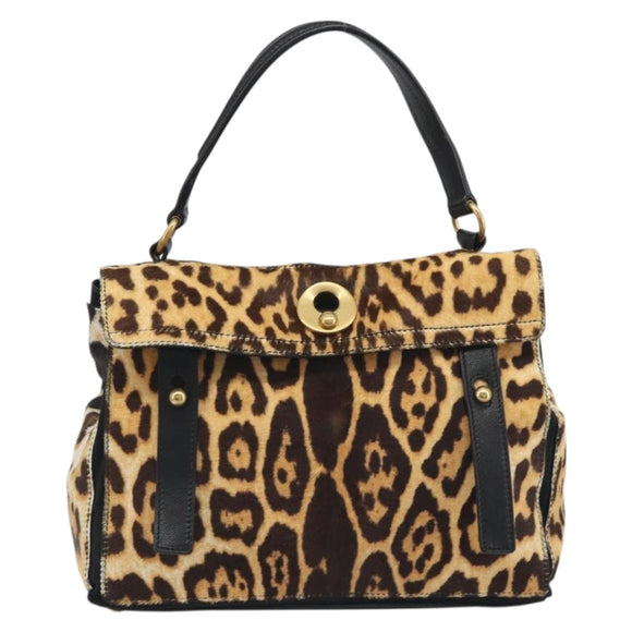 SAINT LAURENT Muse Toe Leopard Pattern Bag Harako Leather Brown Auth 194857V