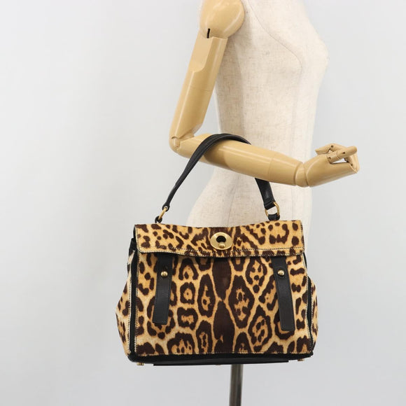 SAINT LAURENT Muse Toe Leopard Pattern Bag Harako Leather Brown Auth 194857V