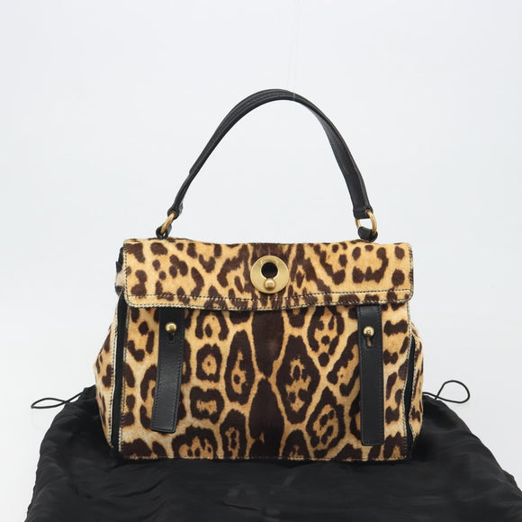 SAINT LAURENT Muse Toe Leopard Pattern Bag Harako Leather Brown Auth 194857V