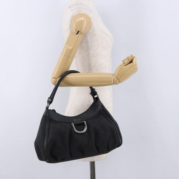 GUCCI GG Canvas Abbey Shoulder Bag Black Silver 265692 Auth 194859V