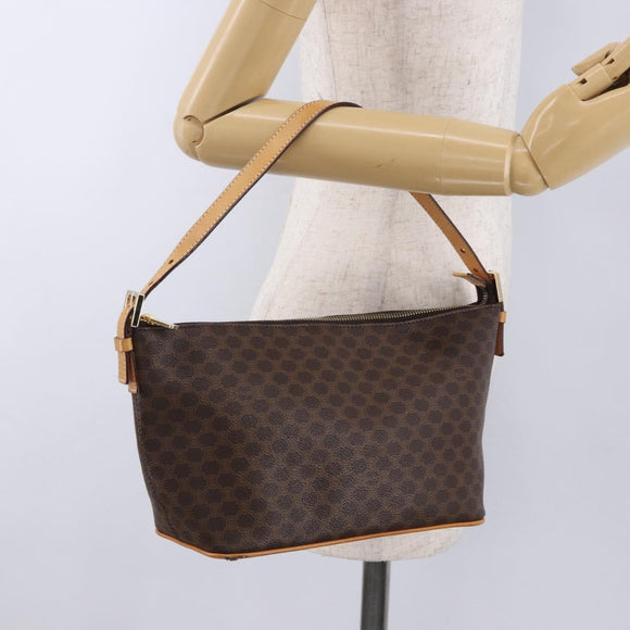 CELINE Macadam Canvas Hand Bag PVC Leather Brown Gold Auth 194864V