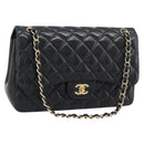 CHANEL Matelasse 30 Chain Shoulder Bag Lamb Skin Gold Black CC Auth 194866SM-1
