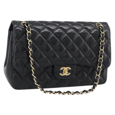CHANEL Matelasse 30 Chain Shoulder Bag Lamb Skin Gold Black CC Auth 194866SM