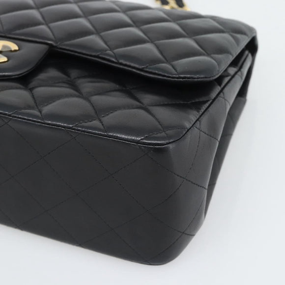 CHANEL Matelasse 30 Chain Shoulder Bag Lamb Skin Gold Black CC Auth 194866SM