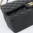 CHANEL Matelasse 30 Chain Shoulder Bag Lamb Skin Gold Black CC Auth 194866SM-14