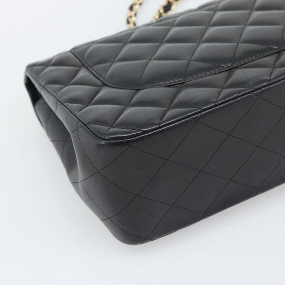 CHANEL Matelasse 30 Chain Shoulder Bag Lamb Skin Gold Black CC Auth 194866SM