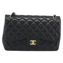 CHANEL Matelasse 30 Chain Shoulder Bag Lamb Skin Gold Black CC Auth 194866SM-13