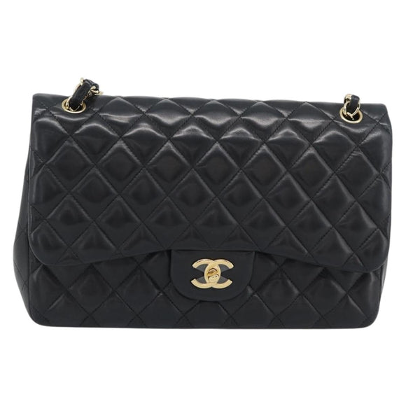 CHANEL Matelasse 30 Chain Shoulder Bag Lamb Skin Gold Black CC Auth 194866SM