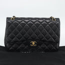 CHANEL Matelasse 30 Chain Shoulder Bag Lamb Skin Gold Black CC Auth 194866SM-12