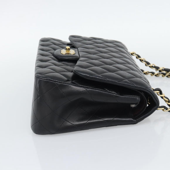CHANEL Matelasse 30 Chain Shoulder Bag Lamb Skin Gold Black CC Auth 194866SM