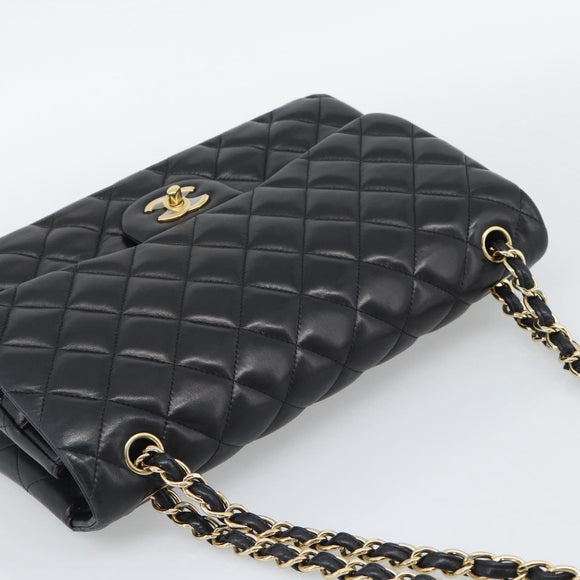 CHANEL Matelasse 30 Chain Shoulder Bag Lamb Skin Gold Black CC Auth 194866SM