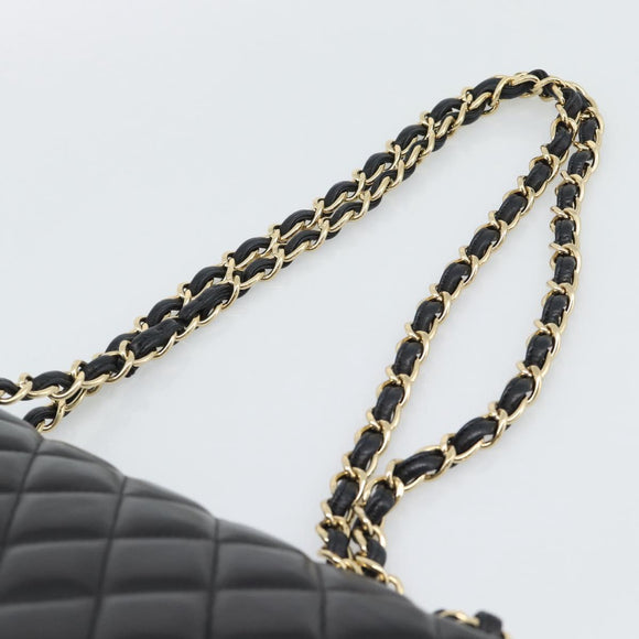 CHANEL Matelasse 30 Chain Shoulder Bag Lamb Skin Gold Black CC Auth 194866SM