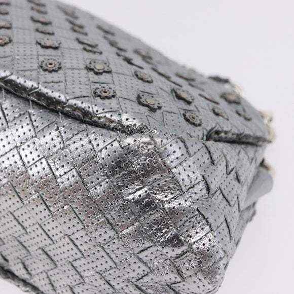 BOTTEGA VENETA INTRECCIATO Chain Shoulder Bag Leather Silver Auth 194867V