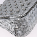 BOTTEGA VENETA INTRECCIATO Chain Shoulder Bag Leather Silver Auth 194867V-15