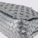 BOTTEGA VENETA INTRECCIATO Chain Shoulder Bag Leather Silver Auth 194867V-16