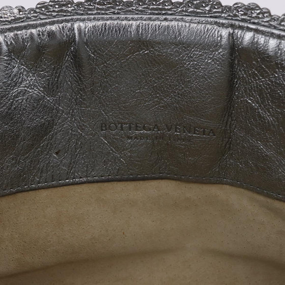 BOTTEGA VENETA INTRECCIATO Chain Shoulder Bag Leather Silver Auth 194867V