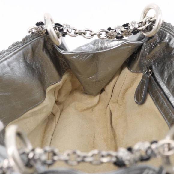 BOTTEGA VENETA INTRECCIATO Chain Shoulder Bag Leather Silver Auth 194867V