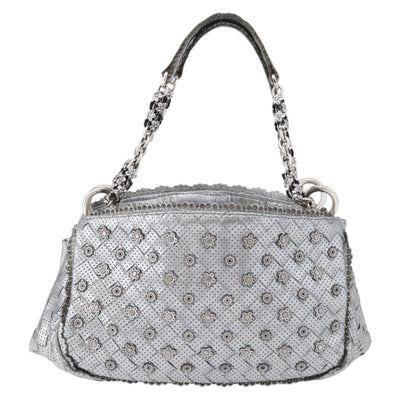 BOTTEGA VENETA INTRECCIATO Chain Shoulder Bag Leather Silver Auth 194867V - 0