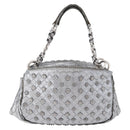 BOTTEGA VENETA INTRECCIATO Chain Shoulder Bag Leather Silver Auth 194867V-13