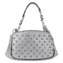 BOTTEGA VENETA INTRECCIATO Chain Shoulder Bag Leather Silver Auth 194867V-2