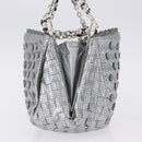 BOTTEGA VENETA INTRECCIATO Chain Shoulder Bag Leather Silver Auth 194867V-3